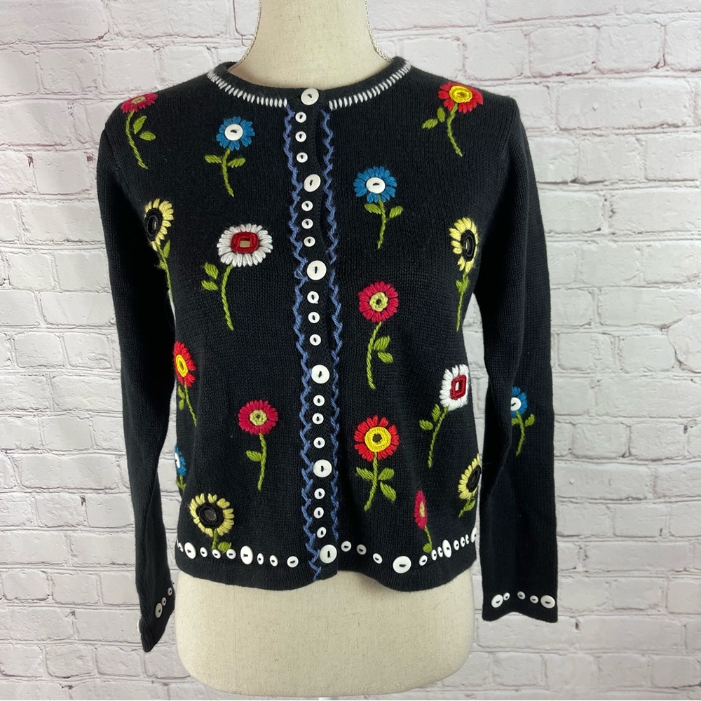 Susan Bristol vintage embroidered knitted floral long sleeve cardigan size PP - Picture 4 of 10